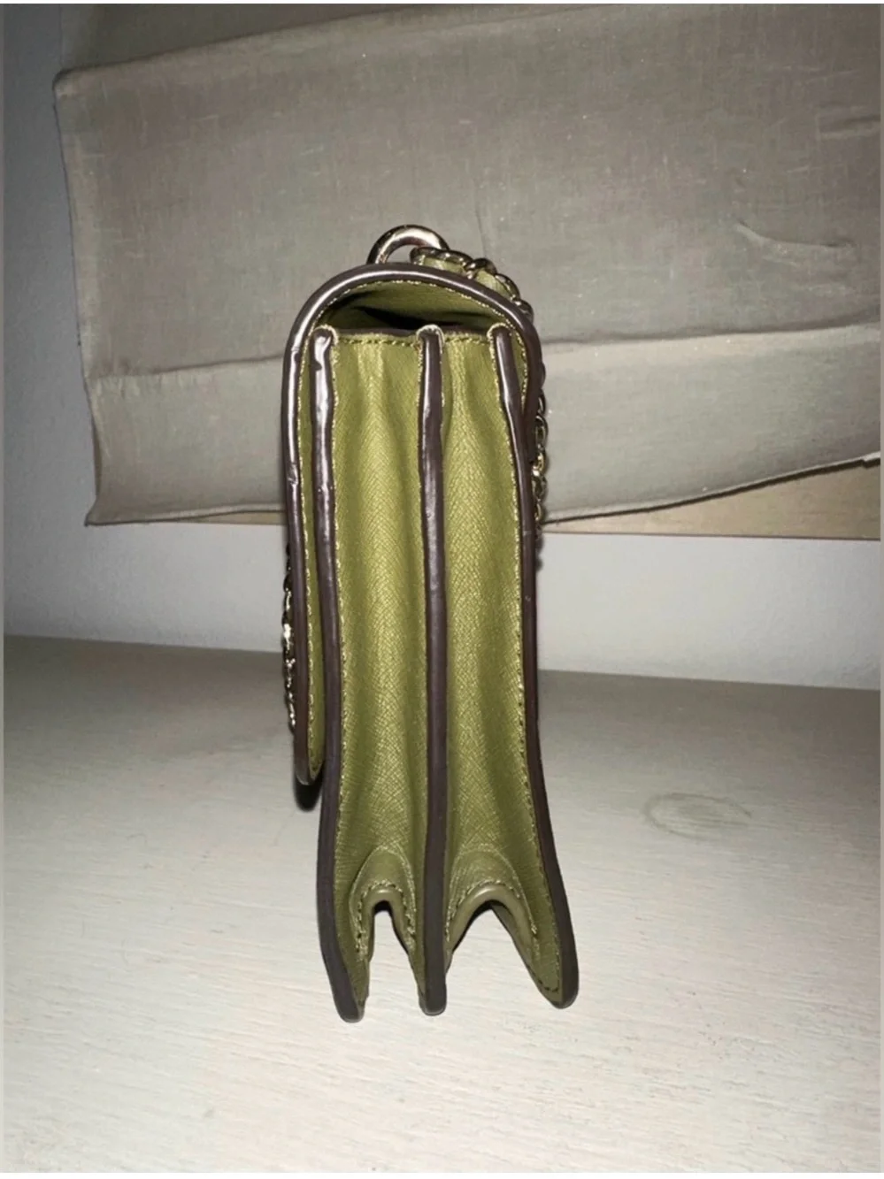 Tory Burch Olive Croc-Embossed Shoulder Bag with Gold Chain